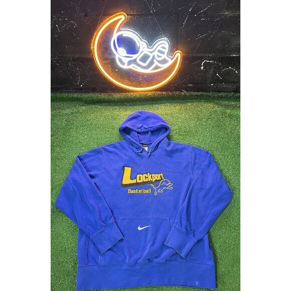 Nike Embroidered Center Swoosh Pullover Hoodie Bright Blue Mens L Large‎ - Picture 1 of 5